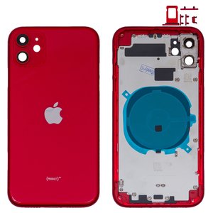 Корпус для iPhone 11, червоний, з тримачем SIM карти, з боковими кнопками