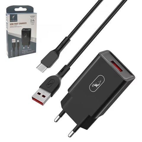 Сетевое зарядное устройство SkyDolphin SC36V, 12 Вт, черный, с micro USB кабелем тип В, 1 порт
