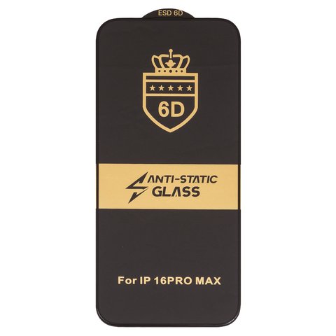 Защитное стекло ESD 6D для Apple iPhone 16 Pro Max, совместимо с чехлом, Full Glue, Anti Static, без упаковки , черный