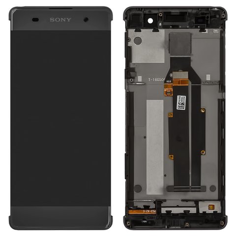 LCD compatible with Sony F3111 Xperia XA, F3112 Xperia XA Dual, F3113 Xperia XA, F3115 Xperia XA, F3116 Xperia XA Dual, gray, with frame, High Copy, graphite black 