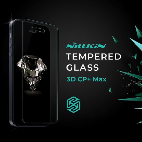 Tempered Glass Screen Protector Nillkin 3D CP+ Max compatible with Huawei P20, 0,33 mm 9H, Anti Fingertip, 5D Full Glue, black, the layer of glue is applied to the entire surface of the glass  #6902048156685