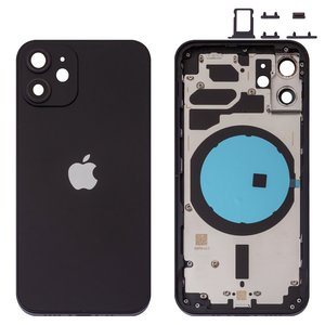 Housing compatible with iPhone 12 mini, black, with SIM card holders, with side buttons 