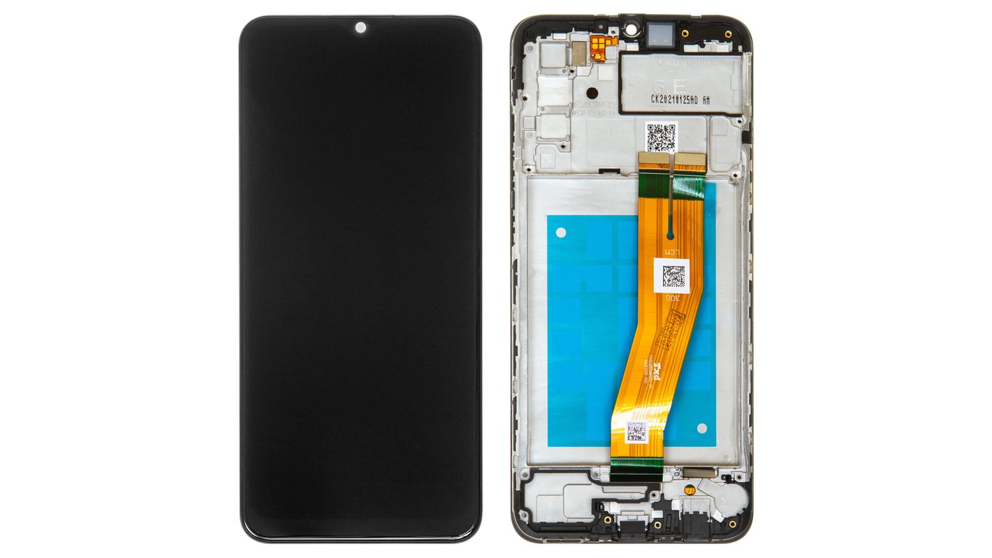 Дисплей для Samsung A025F/DS Galaxy A02s, черный, с рамкой, Original (PRC),  с желтым шлейфом, (160,5x72 mm) - All Spares