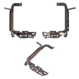 Flat Cable compatible with iPhone 13 Pro Max, charge connector, golden, with microphone, with components, Original PRC , Lightning 