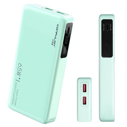 Power Bank Konfulon A25Q, 20000 mAh, 65 W, mint, Power Delivery PD , pass through charging 