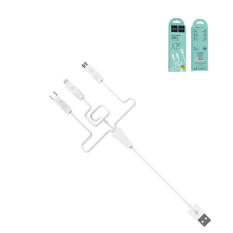 Cable USB Hoco X1, USB tipo A, USB tipo C, micro USB tipo B, Lightning, 100 cm, 2.4 A, blanco, #6957531032069