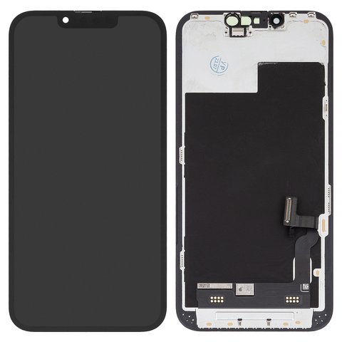 Дисплей для iPhone 13, черный, с рамкой, переклеено стекло