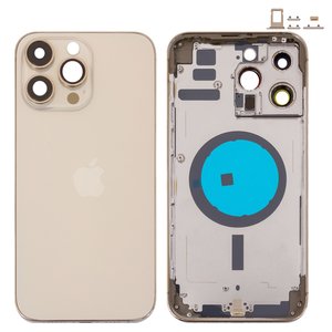 Housing compatible with iPhone 14 Pro Max, golden, with SIM card holders, with side buttons, Original PRC , EU Version, gold 