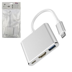 Adapter Type C HDMI + USB3.0 + Type C, converter, white, hub 