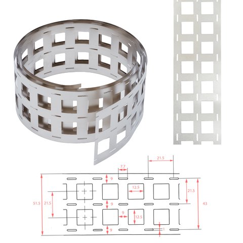 Cinta de níquel para soldar baterías 21700 3P, 0,3 mm, 21.5 mm, 1 m, acero niquelado