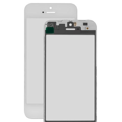 Housing Glass compatible with iPhone 5S, iPhone SE, with OCA film, with frames, white 