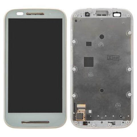 LCD compatible with Motorola XT1021 Moto E, XT1022 Moto E, XT1025 Moto E, white, with frame, Original PRC  