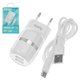 Mains Charger Hoco C41A, (12 W, white, with USB cable Type-C, 2 outputs)