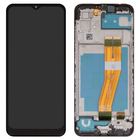 LCD compatible with Samsung A035G Galaxy A03, black, with frame, Original PRC , 163 x 72 mm
