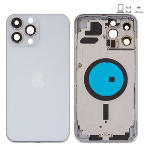 Housing compatible with iPhone 13 Pro Max, silver, with SIM card holders, with side button, silver 