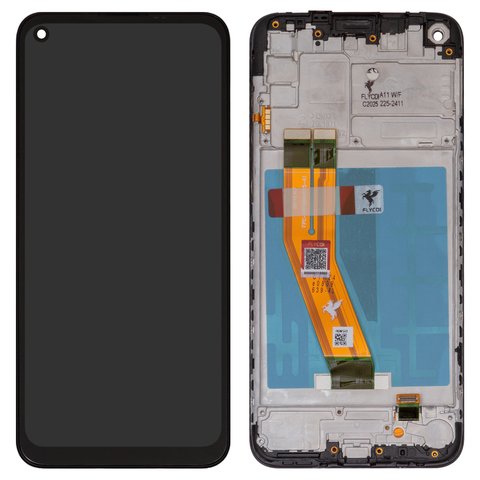 LCD compatible with Samsung A115 Galaxy A11, M115 Galaxy M11, black, with frame, FLYCDI