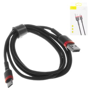USB кабель Baseus Cafule, USB тип C, USB тип A, 100 см, 3 A, чорний, червоний, в нейлоновому обплетенні, #CATKLF B91